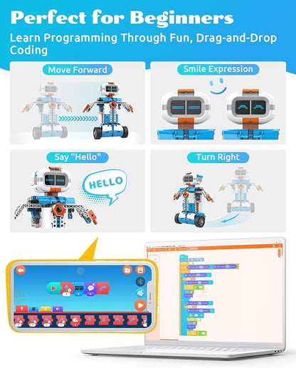 WhalesBot E7 Pro Coding & Remote Control Robot Kit for Kids 8+, Scratch & Modular Programming, Educational Engineering Science Toy Set with Smart Controller/Sensors/Motors for Kids Ages 8-12, 12-16