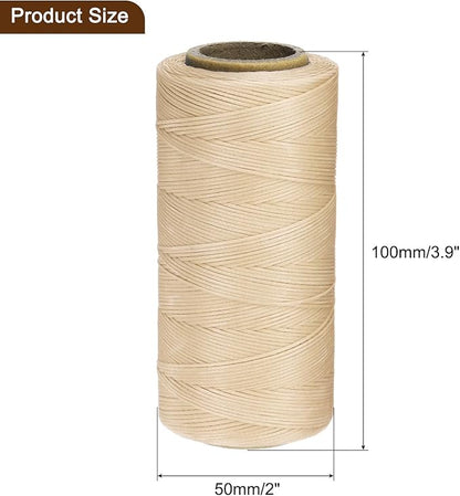 uxcell 150D 0.8mm Flat Waxed Thread 284 Yards Polyester Leather Sewing Waxed String Hand Stitching Waxed Cord for Leather Stitching Sewing Bookbinding DIY Craft Beige