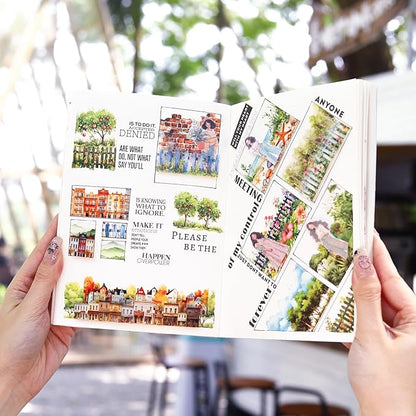 80 Sheet Nature PET & Washi Sticker Book Set, Pre-Cut Landscape Stickers for Scrapbooking, Journaling, and DIY Crafts