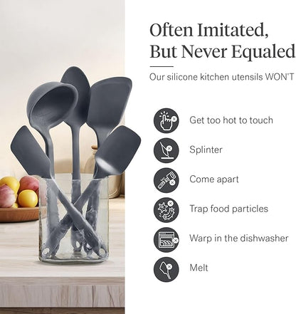 GIR: Get It Right 5 Piece Silicone Essentials Kitchen Utensils Set - Ladle, Spatula, Flip, Spoon & Spoonula - Non-Toxic Cooking Utensils for Nonstick Cookware, Cooking and Baking - Charcoal