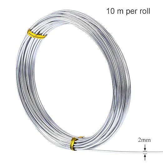 TecUnite Aluminum Craft Wire for Sculpting Armature Bendable Craft Wire for DIY Jewelry Making (2 Rolls,Silver,10 M x 2 mm)