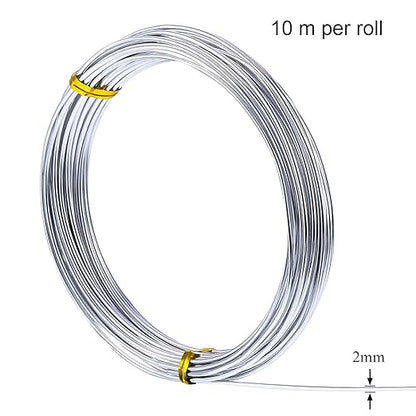 TecUnite Aluminum Craft Wire for Sculpting Armature Bendable Craft Wire for DIY Jewelry Making (2 Rolls,Silver,10 M x 2 mm)