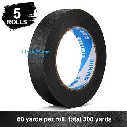 Black Painters Tape,1" x 60 Yards x 5 Rolls (300 Yards Total) - Medium Adhesive Masking Tape for Painting,Labeling,DIY Crafting,Decoration and School Projects
