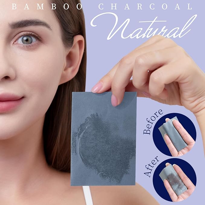 Teenitor 400 Counts Oil Blotting Papers for Face, Bamboo Charcoal Oil Absorbing Sheets for Oily Skin, Oil Blotting Sheets for Face, Oil Absorbent Pads Blotter Paper, Oil Face Wipes Large 10cmx7cm