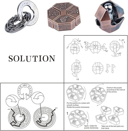 Brain Teaser Puzzle for Adults Puzzles Metal Hole Lock Adult Educational Toy Games for Adults Teens Educational Toy Gift (Bronze)