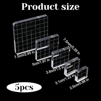 5pcs Acrylic Stamp Block, Acrylic Blocks for Stamping with Grid Lines, Assorted Sizes Stamp Block for DIY Crafts Scrapbooking Card Making Ornaments Stamping Projects