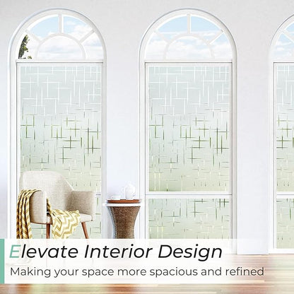 DOWELL Window Privacy Film Frosted Glass Window Film, Sun Blocking Non-Adhesive Glass Cling, Decorative Door Sticker, Self Static-Cling Tint Covering for Home Office, Cross Pattern 23.6" x 157.5"