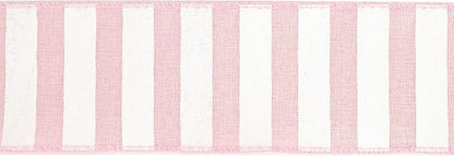 MEEDEE Pink Striped Burlap Ribbon - 2.5 Inch Wired Ribbon for Baby Girl Wreaths & Cakes, 10 Yards