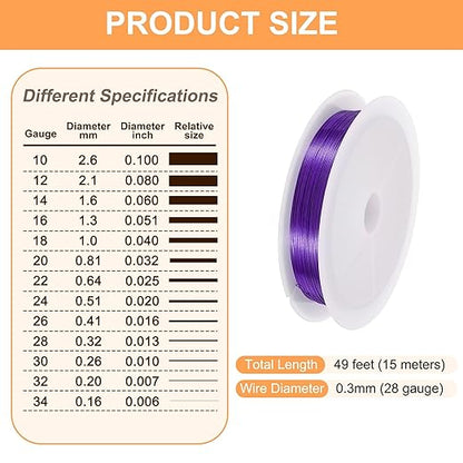 HARFINGTON 49ft Jewelry Wire, 28 Gauge (0.3mm) Brass Craft Soft Metal Tarnish Resistant Copper Beading Wire for Jewelry Making Supplies Crafting, Purple