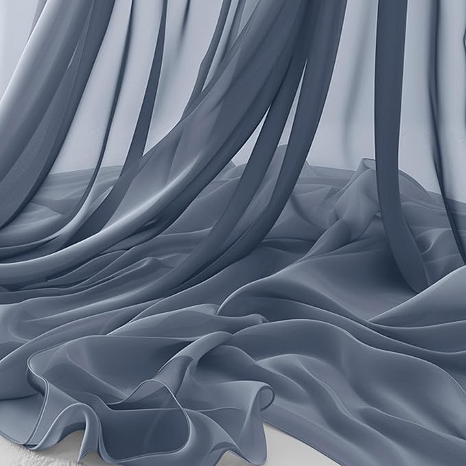 Horbaunal Dusty Blue Chiffon Fabric by The Yard, 5 Yard Continuous Sheer Fabric 59" Wide Soft Draping Fabric for Wedding Arch Draping Party Backdrop DIY Sewing