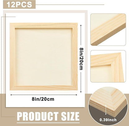 Kathfly 12 Pcs 8 x 8'' Wood Panel Boards, Unfinished Wood Canvas Panels for Painting Crafts DIY Drawing Pouring Art Projects