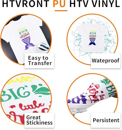 HTVRONT Black HTV Heat Transfer Vinyl Bundle: 24 Pack 12"x12" Iron on Vinyl Sheets for T-Shirt (1 PTFE Sheet Included), PU HTV Easy to Cut & Weed for Heat Design