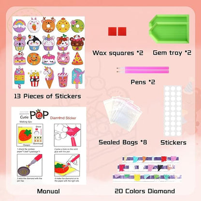 Cymbana Diamond Painting Kits for Kids 20 Pcs Desserts Contains Cupcake, Donut, Ice-Cream, Popcorn, Cookies