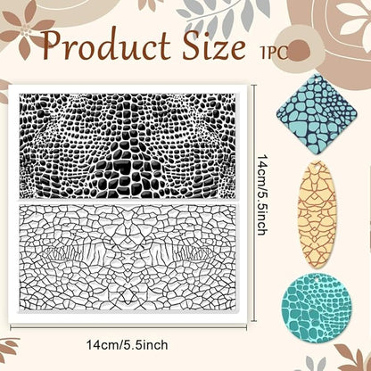 CHGCRAFT Leather Cracks Polymer Clay Texture Sheets Alligator Leather Flaw Silicone Texture Stamp Clay Modeling Pattern Pad Texture Sheets for Polymer Clay Making Earrings Jewelry