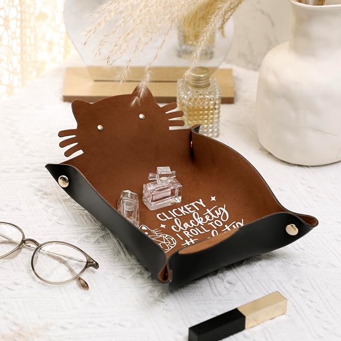 Cat Dice Rolling Tray Novelty Folding Leather Dice Holder Portable Dice Storage Accessories Decorative Desk Organizer Funny Gift for DND RPG Game Players
