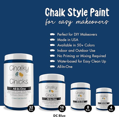 Chalky Chicks All-in-One Chalk Paint for Furniture or Cabinet - 8 Fl Oz - Matte Finish DC Blue Navy Blue for Metal, Wood Furniture Paint - No Sanding All-in-One for Home Decor & Crafts, USA Made