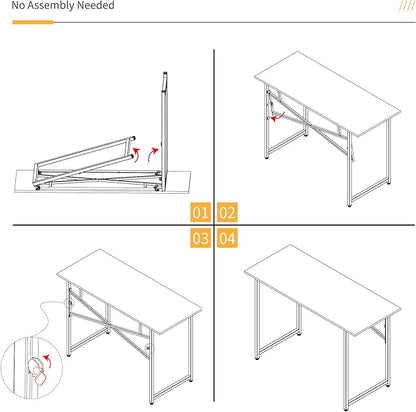 Folding Computer Desk 47 inch Writing Gaming Computer Camping Table, No Assembly Required Home Office Desk, Espresso