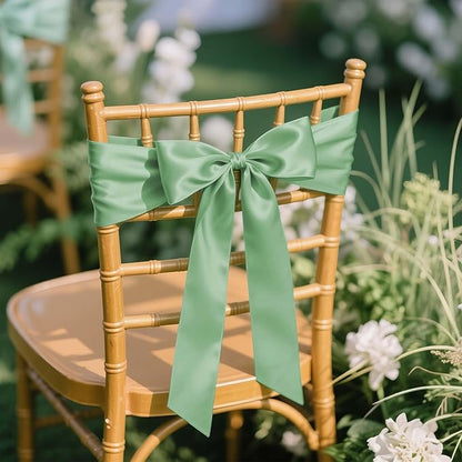 LaRibbons Sage Green Satin Ribbon 4 Inch 10 Yards Double Faced Luxury Light Green Silk Ribbon for Gift Wrapping Flower Bouquets Bow Christmas Wedding Party Decoration