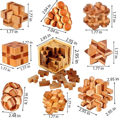 18 Pack Wooden Brain Teaser Puzzles Stress Relief Toys Wooden Burr Puzzles Brain Teaser Puzzle with Gift Packing Box Magic Puzzle Games Toy for Kids and Adults by AHYUAN (Bamboo)
