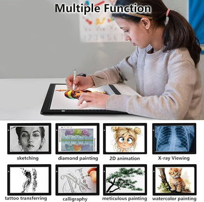 HIUKCOLED A4 Light Tracing Box with 4 Pcs Clips, Stepless Adjustable Brightness Ultra-Thin Light Pad, USB Powered LED Light Board for Drawing,Diamond Painting,Sketching,Animation,X-Ray,Sand Painting