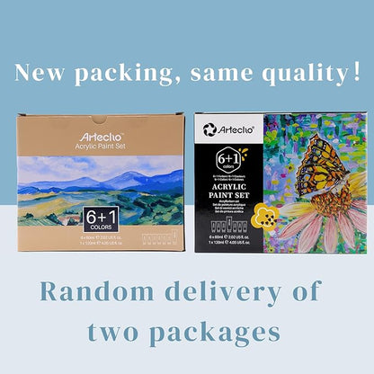 Artecho Acrylic Paint Set, 7 Primary Colors - 6x2.02oz/60ml & 1x4.05oz/120ml Titanium White Tubes, Art Craft Paints for Canvas, Rock, Wood, Fabric, Art Supplies
