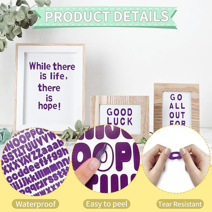 Alphabet Stickers, 1'' Inch, 12 Sheets, Deep Purple Letter Stickers, Self-Adhesive Vinyl, Mailbox Numbers, Classroom & Home Decor