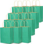 qiqee 60 pcs Kraft Bags with Handles 7.6"x4.75"x10.5" Medium Gift Paper Bag Mint Green Solid Color Bags