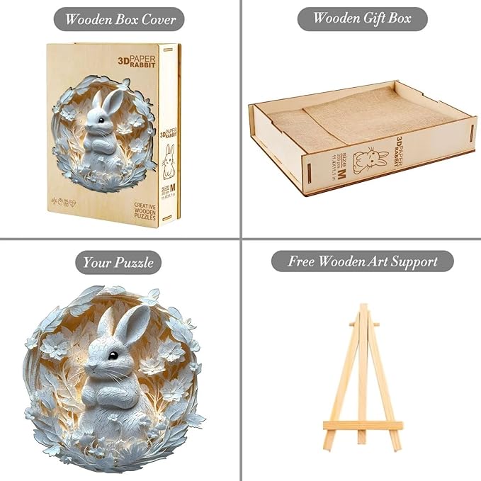 Wooden Puzzles Adults, 3D Paper Rabbit Wooden Puzzles 200 Pieces, Unique Animal Shaped Wood Challenging Jigsaw Puzzles Gifts for Adults, 11.4x11.1in