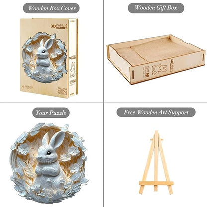 Wooden Puzzles Adults, 3D Paper Rabbit Wooden Puzzles 200 Pieces, Unique Animal Shaped Wood Challenging Jigsaw Puzzles Gifts for Adults, 11.4x11.1in
