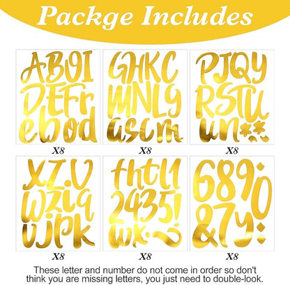 Outus 576 Pieces 8 Sheets Letters Stickers Self Adhesive Vinyl Letter Alphabet Number Stickers Mailbox Numbers Sticker, Decals for Classroom Decor, Sign, Door