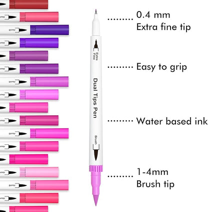 Lelix 120 Colors Dual Tips Brush Pens Art Markers with a Coloring Book, Brush and Fine Point Pens Fineliner for Adults Kids Coloring Books Calligraphy Journaling Lettering Drawing