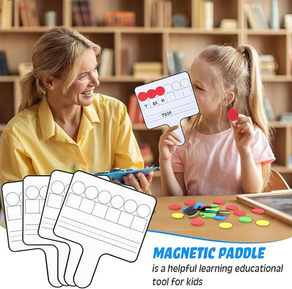 Seajan 18 Pcs Magnetic Paddle Set Education Dry Erase Double Side Handheld Answer Board with Magnetic Counters Discs Phonemic Awareness Phonics Games Toy for Students Kids Teaching Supply (Bright)