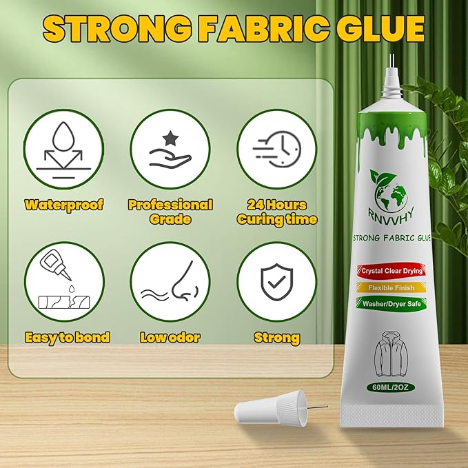 Fabric Glue Permanent, 60ml Super-Strong Clear Washable Fabric Adhesive for Clothing, Patches, Leather, Cotton, Denim, Polyester, Doll Repair (Fabric Glue Kits B)