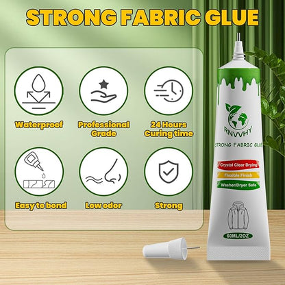 Fabric Glue Permanent, 60ml Super-Strong Clear Washable Fabric Adhesive for Clothing, Patches, Leather, Cotton, Denim, Polyester, Doll Repair (Fabric Glue Kits B)