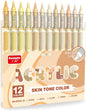 Guangna 12 Skin Tone Acrylic Paint Markers Set, Brush Tip Acrylic Paint Pens for Rock Painting, Wood, Glass, Paper, Coloring Book, Ceramic, Canvas, DIY Crafts, Water-Based Ink