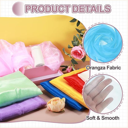 MECCANIXITY Iridescent Sheer Organza Fabric, 2 Yards x 59 Inches Solid Holographic Shiny Fabric Organza Cloth for Wedding, Curtains, Costume, Photo Background, Pale Blue
