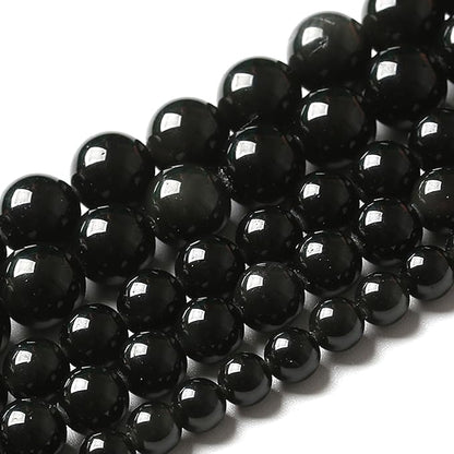 8MM 90pcs Natural Black Obsidian Stone Energy Healing Beads Round Loose Beads for Jewelry Making Bracelet 2 Strands 32"