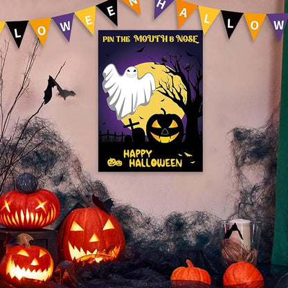 ASTARON Halloween Party Games, Pin The Mouth on Ghost Halloween Party Activities Classroom Games for Children, Kids Birthday Party Games Halloween Party Supplies