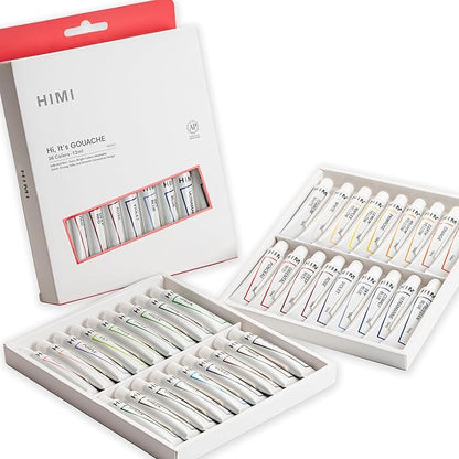 HIMI Gouache Paint Tube Set -36 Colors 12ml, with Rich Pigments, Gouache paint Non-Toxic, suitable for Beginners, Artists, and Hobby Painters. Beautiful Gifts for Art Supplies Painting（36 colors）