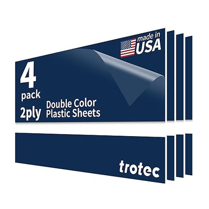 Trotec TroLase | 12"x24"x1/16", 4 Pcs | Light Blue/White | 2 Ply | Modified Acrylic | Laser Engraving Double Color Plastic Sheet | Engraving Blanks for Laser, Saw, Guillotine | Made in USA