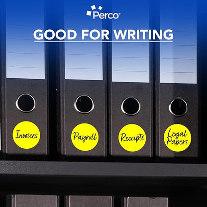 Perco Fluorescent Yellow 3-Inch Round Circle Dot Sticker Labels - Multi-Roll Pack (3 Rolls, 500 Labels Each) - Permanent Adhesive, Vibrant Colors, Strong Hold - Perforated for Easy Use - Made in USA