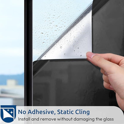 rabbitgoo Window Privacy Film One Way Window Tint for Home, Removable Reflective Heat Sun Blocking Anti UV Glass Door Covering, Mirror Tinting Film House Office, 29.5 in X 13.1 Feet, Black Silver