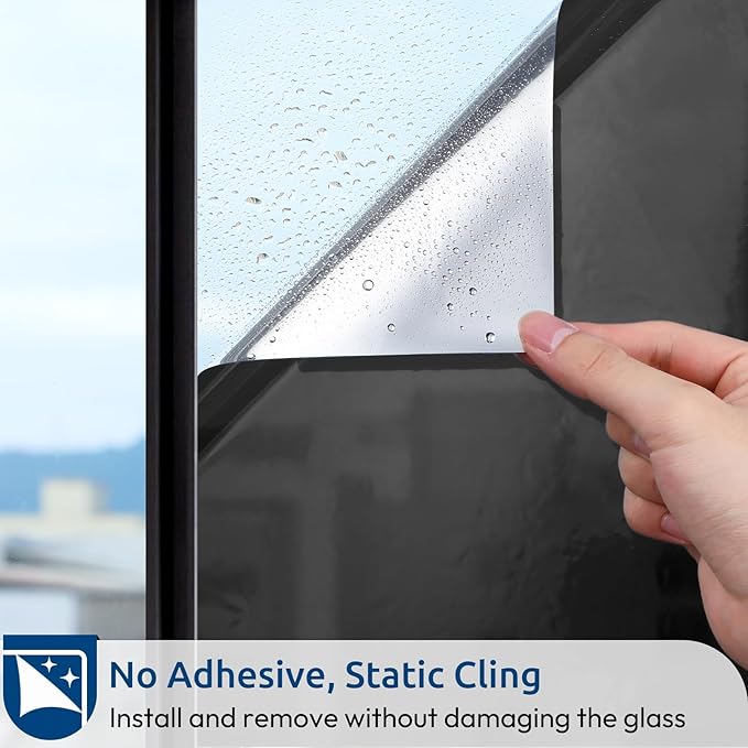rabbitgoo Window Privacy Film One Way Window Tint for Home, Removable Reflective Heat Sun Blocking Anti UV Glass Door Covering, Mirror Tinting Film House Office, 17.5 in X 6.5 Feet, Black Silver
