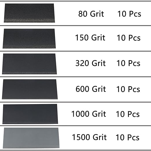 60 Pcs 9x3.6 Inch 8 Grit Mixed Packing Wet and Dry Sandpaper Sheets, Woodworking Furniture/Automobiles/Metal/Lacquer Polishing Sanding Sheets，80/150/320/600/1000/1500 Grit