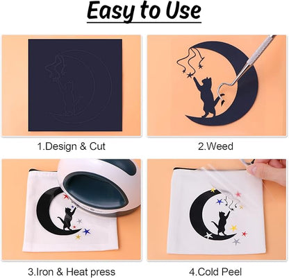 HTVRONT HTV Vinyl Rolls Heat Transfer Vinyl - 12" x 5ft White - Easy to Cut & Weed & Transfer, Great Stickiness, Use Widely, Personalize Gift & Custom Made