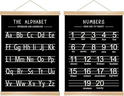 Alphabet and Numbers Wall Chart Set of 2,Kids Educational Posters,ABC and 1-20 Number Learning Banners for Toddlers, Preschool Classroom, Nursery, Playroom Decor14 x 18.5 In(Black and white)