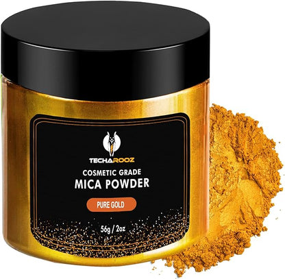 Pure Gold MICA Powder for EPOXY Resin 56G / 2OZ. JAR - TECHAROOZ 2 Tone Resin DYE Color Pigment Powder for Lip Gloss, Nails, Colorant for Slime Bath Bombs SOAP Making & Polymer Clay