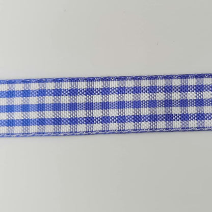 Blue and White Woven Edge Plaid Ribbon 100% Polyester Gingham Ribbon 25 Yards Each Roll (5/8", Blue)
