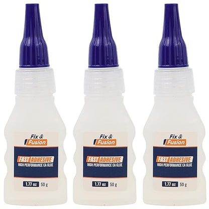 FIX & FUSION Ca Super Glue (1.77 Oz), Fast Adhesive/Cyanoacrylate Glue for Woodworking, Plastic, Rubber, Granite, DIY & Industrial, (3 Pack)