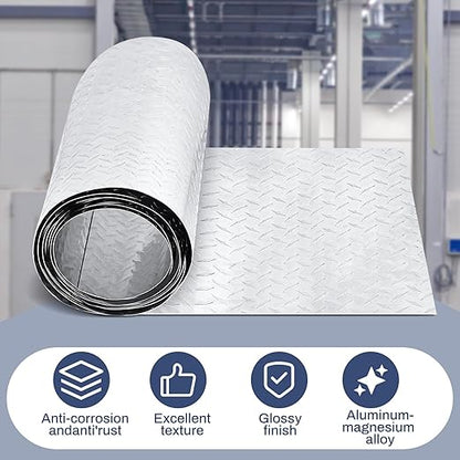 Diamond Plate Sheet Metal Heavy Duty Tread Aluminum Sheet Diamond Tread Plate for Wall Covering, Cargo Trailer, RV and More(120 × 10 Inch,Silver)
